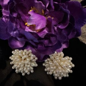 Vintage Faux Pearl Pom Pom Clip on Earrings